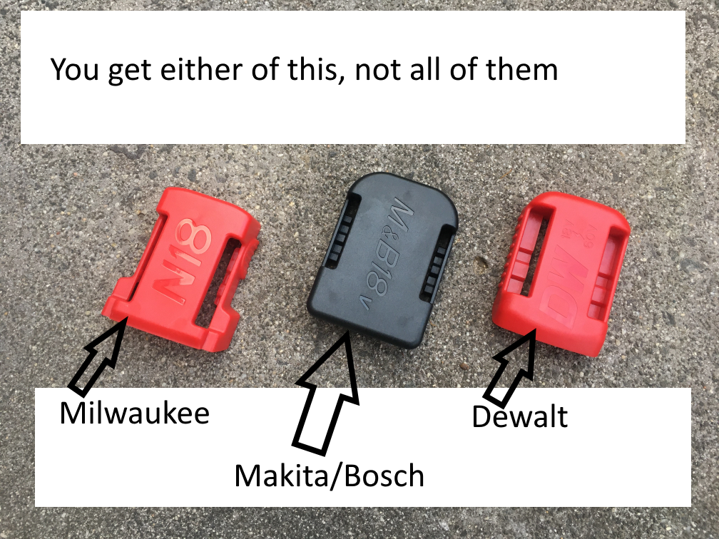 Free giveout - Milwaukee or Dewalt or Makita or Bosch battery mounts