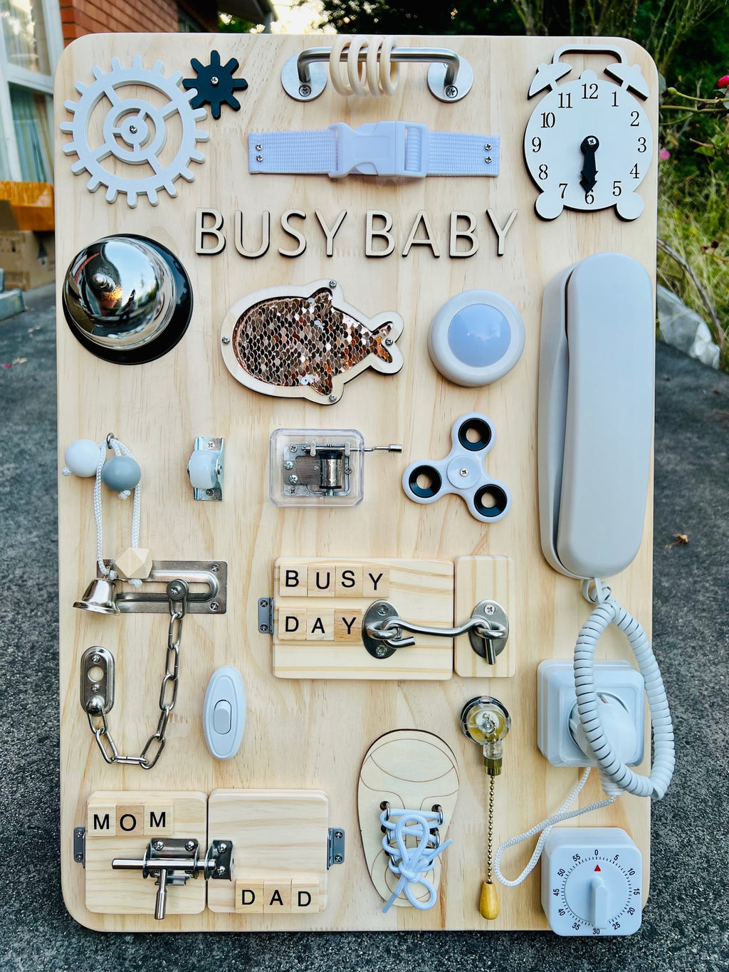 Busy Board Toddler Toy - Wooden Sensory Board - Baby Activity Board - Busy Board for 1 year old - Montessori Wooden Board