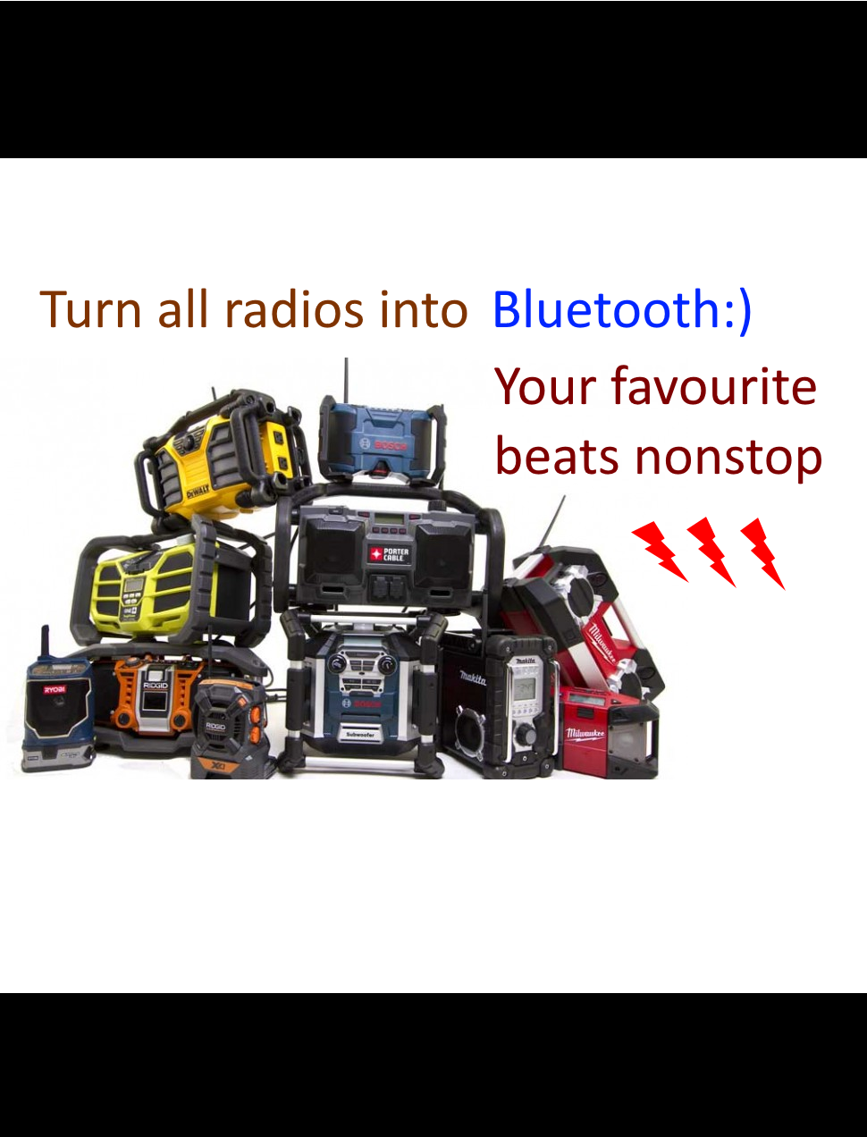 Get it now, pay later! Bluetooth Adaptor, add bluetooth feature to your vehicle head unit and jobsite radio!