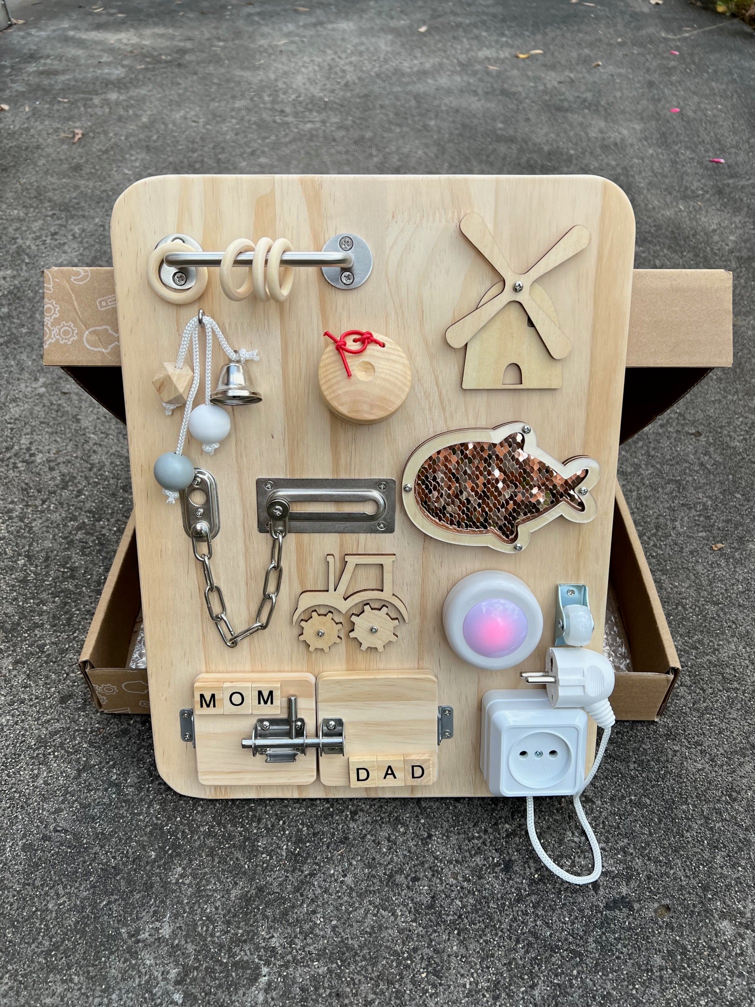 Busy Board Toddler Toy - Wooden Sensory Board - Baby Activity Board - Busy Board for 1 year old - Montessori Wooden Board