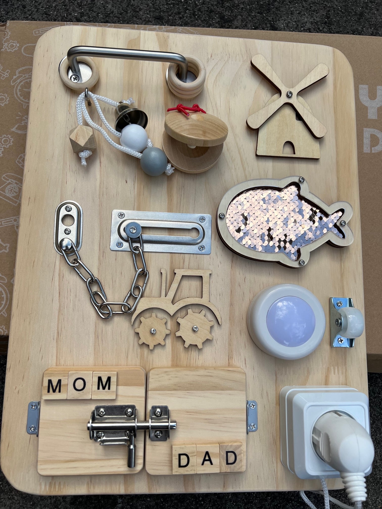 Busy Board Toddler Toy - Wooden Sensory Board - Baby Activity Board - Busy Board for 1 year old - Montessori Wooden Board