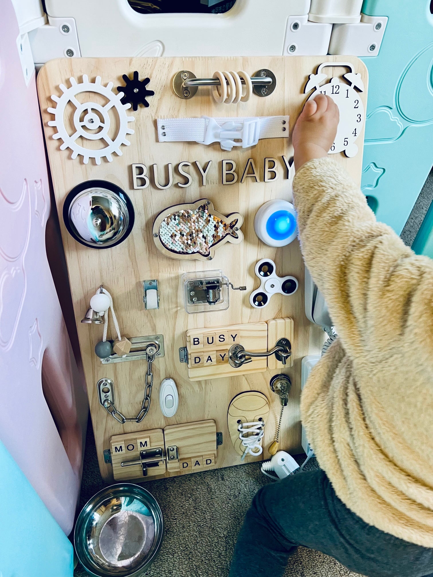 Busy Board Toddler Toy - Wooden Sensory Board - Baby Activity Board - Busy Board for 1 year old - Montessori Wooden Board